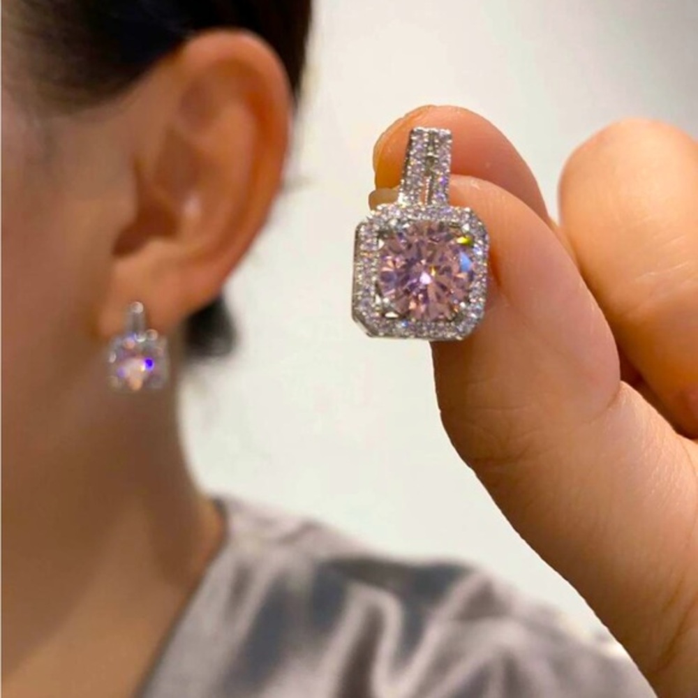 β¨Silver Halo Pink Cubic Zirconia Drop Earrings